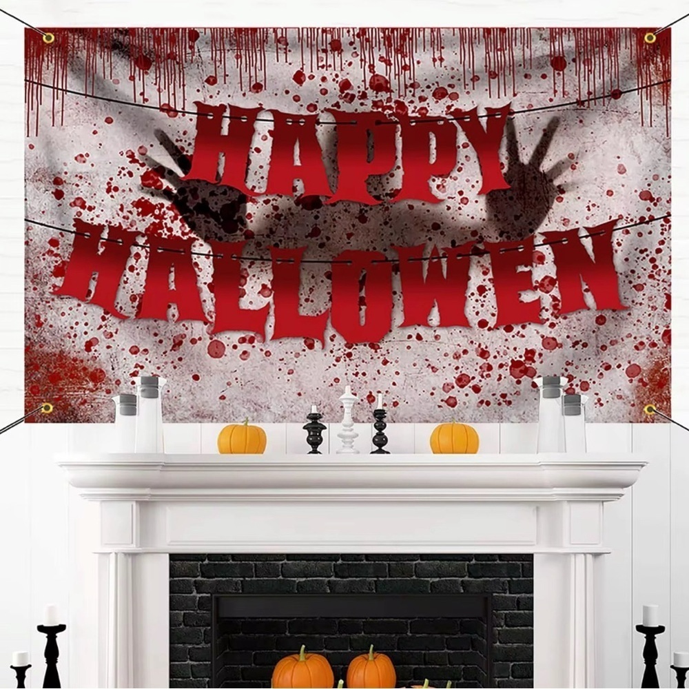 Bloody Halloween Banner Haunted House Wall Decoration Zombie Horror Party